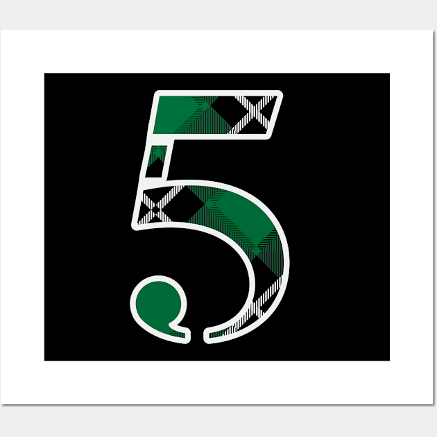 5 Sports Jersey Number Green Black Flannel Wall Art by Design_Lawrence